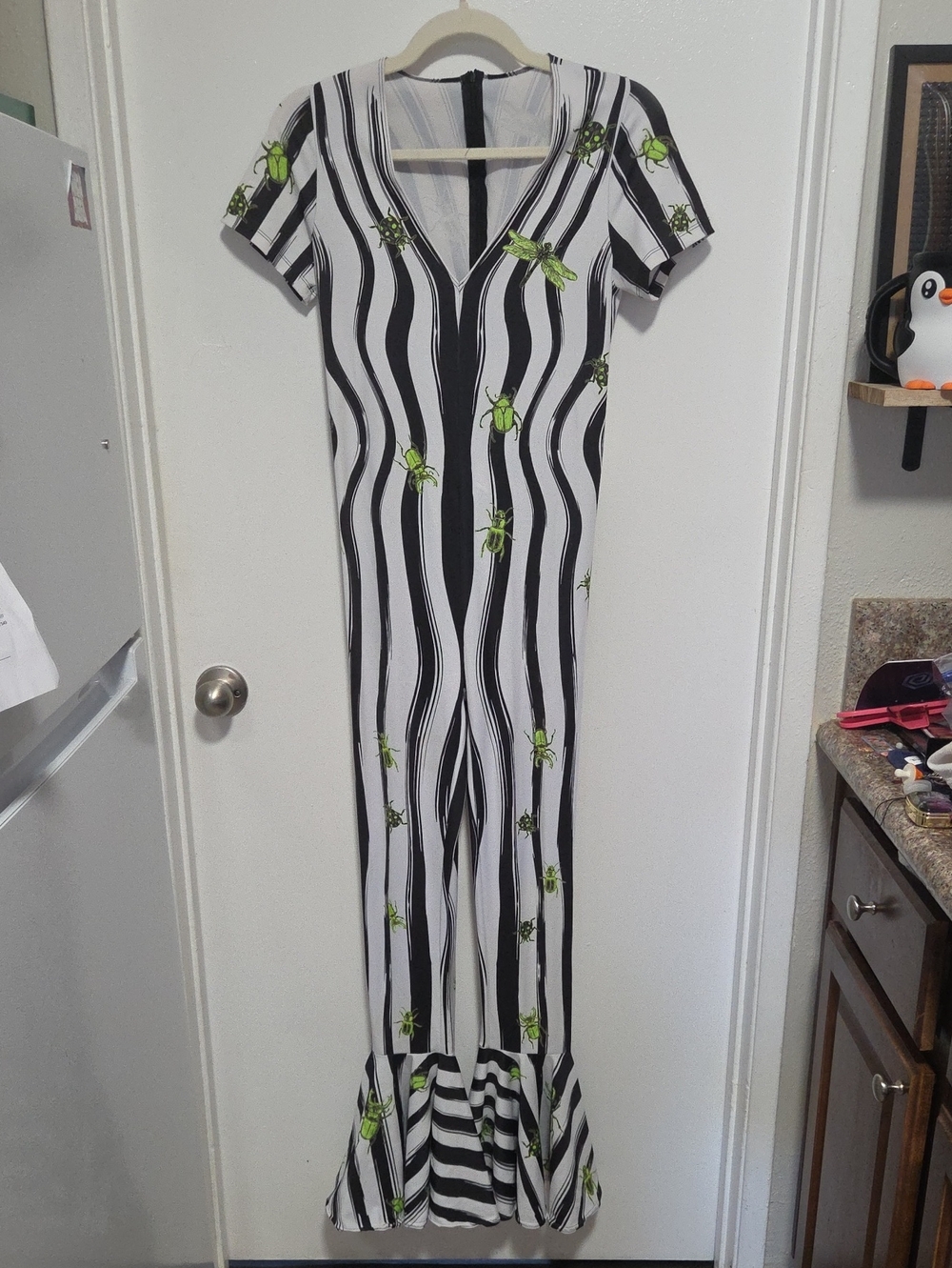 DEVIL WALKING BODYSUIT CATSUIT JUMPSUIT BEETLEJUICE BLACK AND WHITE STRIPED